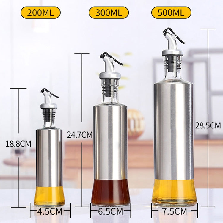 Stainless Steel Glass Oil Bottle Kitchen Pressed Seasoning Bottle