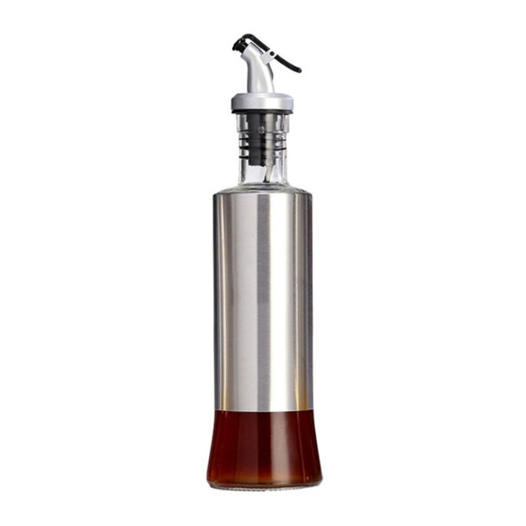 Stainless Steel Glass Oil Bottle Kitchen Pressed Seasoning Bottle
