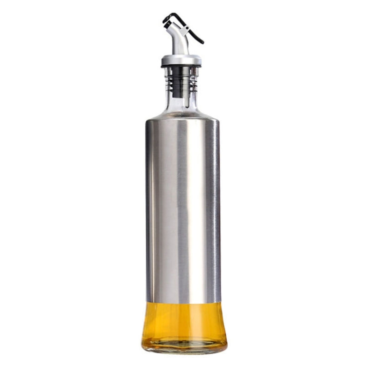 Stainless Steel Glass Oil Bottle Kitchen Pressed Seasoning Bottle