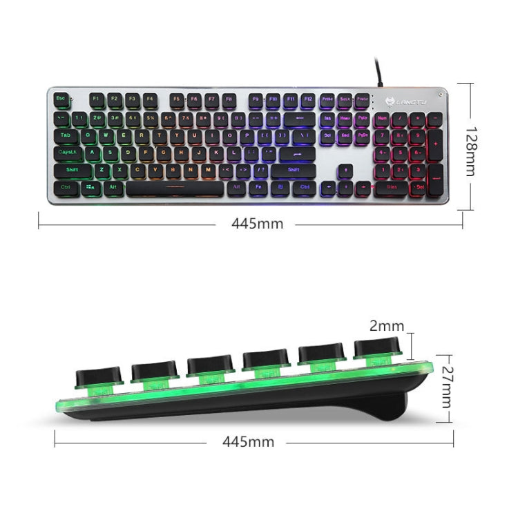 LANGTU L1 104 Keys USB Home Office Film Luminous Wired Keyboard, Cable Length:1.6m, L1 White Light Pink, L1 Orange Light Black, L1 Ice Blue Light Silver White, L1 Ice Blue Light Black