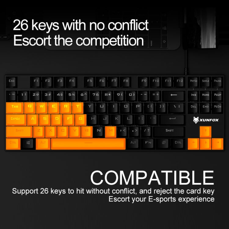XUNFOX K80 87 Keys Wired Gaming Mechanical Illuminated Keyboard, Cable Length:1.5m