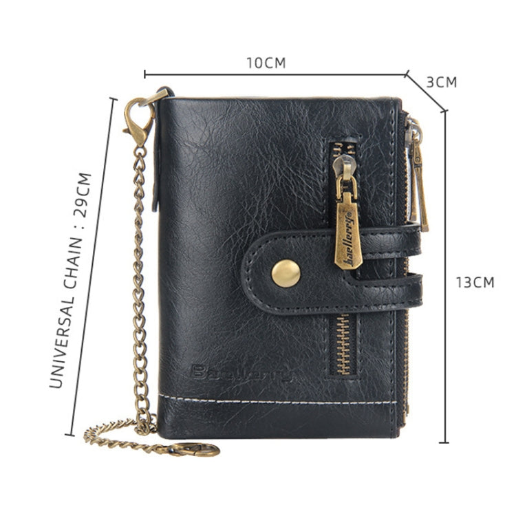 Baellerry  Short Wallet Double Zipper Tri-Fold Wallet For Men