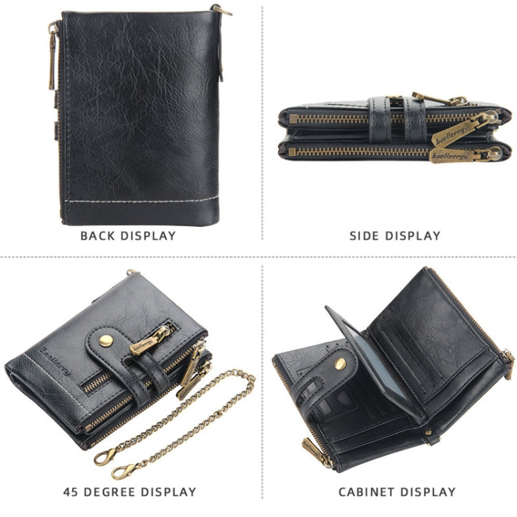 Baellerry  Short Wallet Double Zipper Tri-Fold Wallet For Men