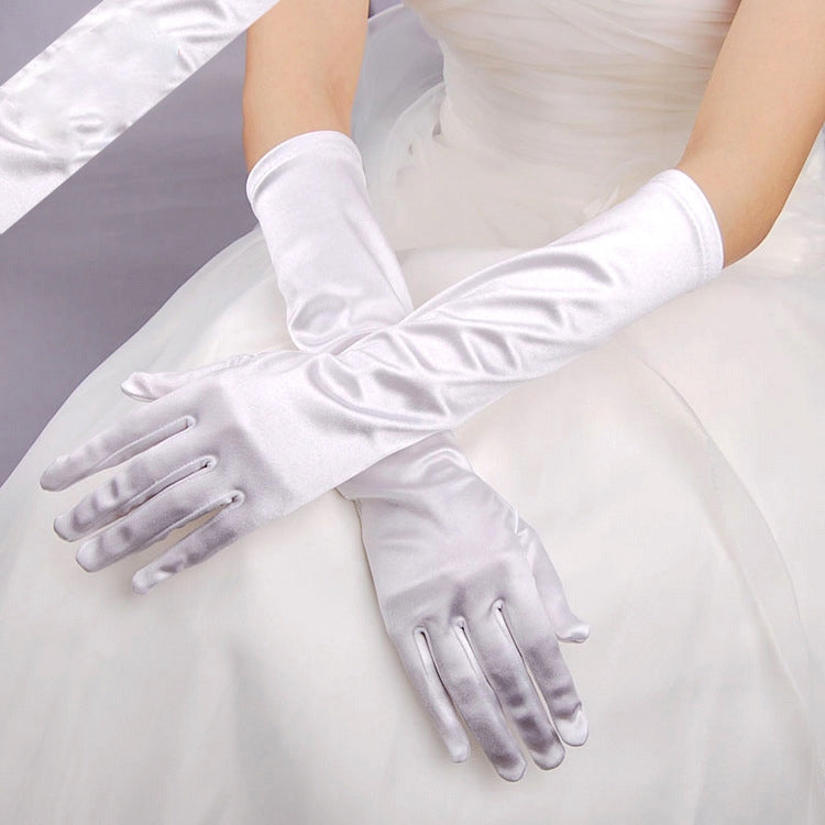 1pair Bride Gloves Satin Long Vintage Travel Sunscreen Dress Wedding Gloves