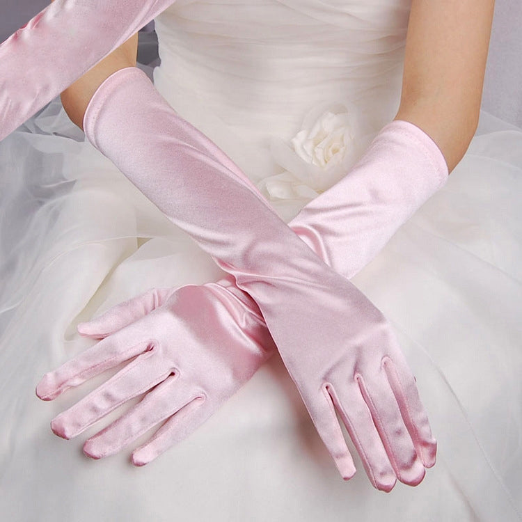 1pair Bride Gloves Satin Long Vintage Travel Sunscreen Dress Wedding Gloves