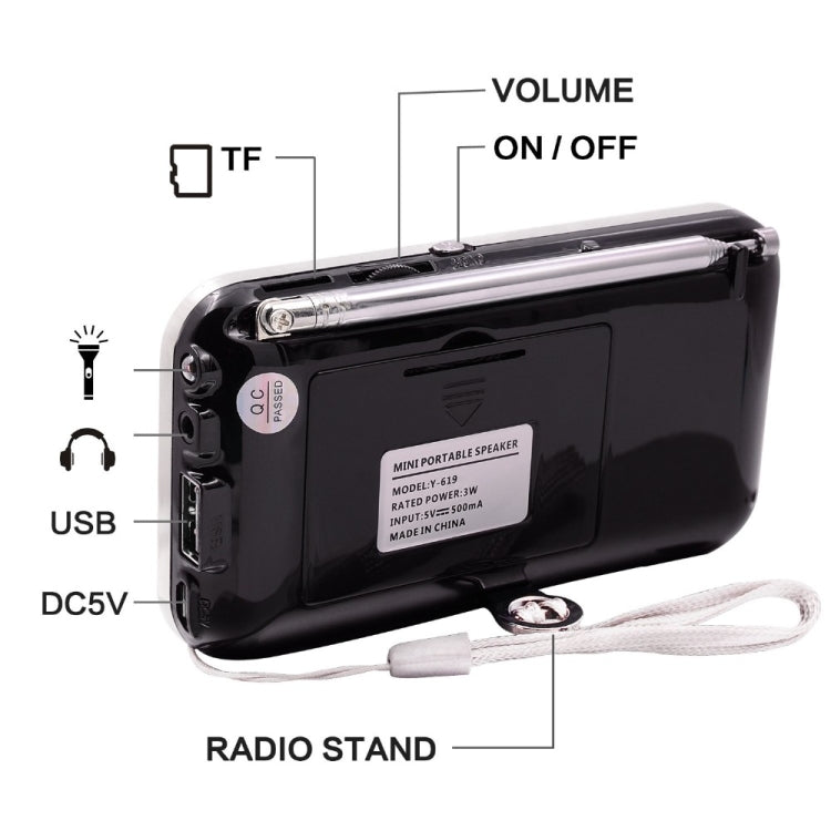 Y-619  FM/AM Mini Radio MP3 Rechargeable Music Player Support TF/SD Card with LED Display