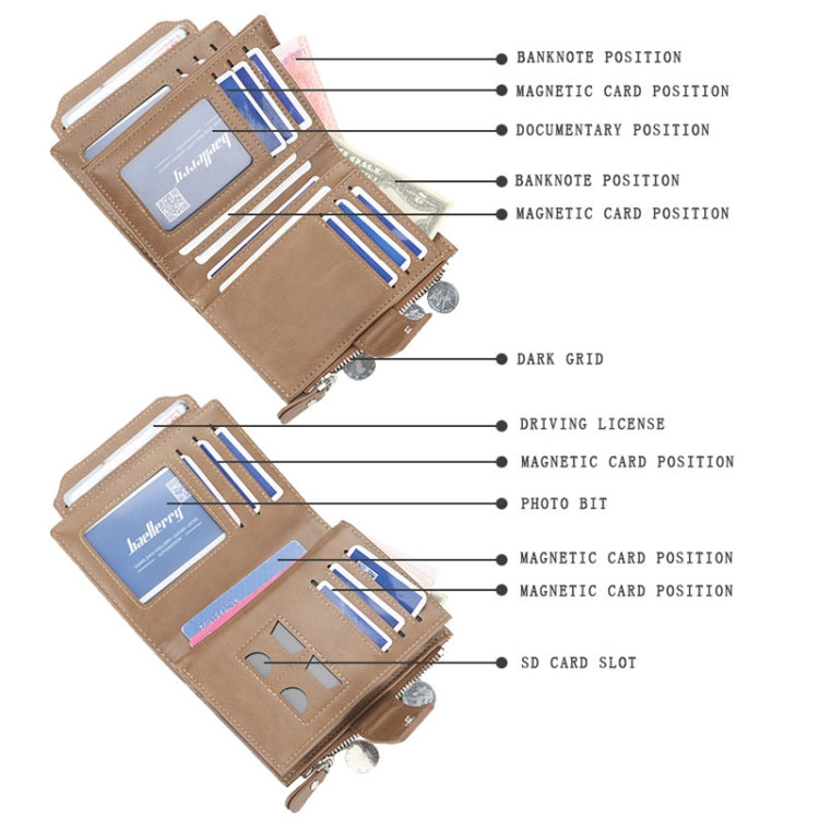 Baellerry D3218 Men Short Multi-Card Slot Zipper Wallet Large Capacity Card Holder