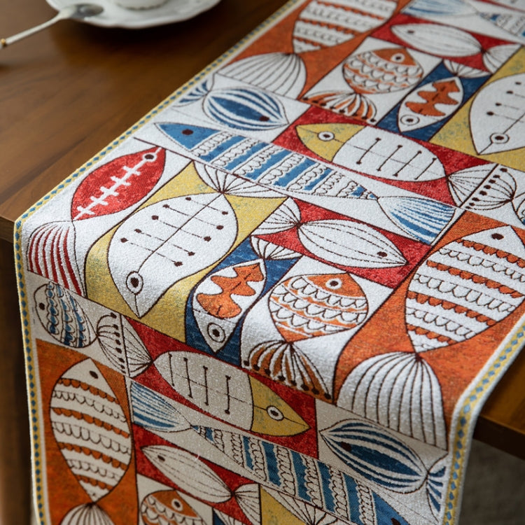 Home Chenille Polyester Tassel Table Runner