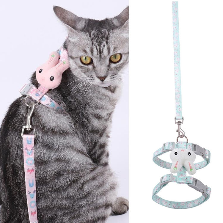 Rabbit Head Type Cat Traction Rope Anti-breakaway Adjustable Cat Leash