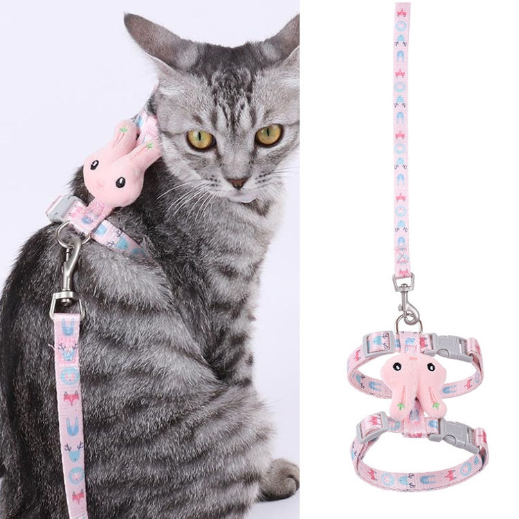 Rabbit Head Type Cat Traction Rope Anti-breakaway Adjustable Cat Leash