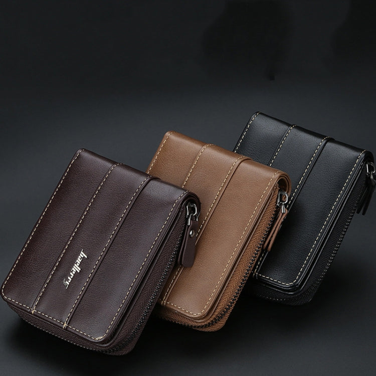 Baellerry Men Short Wallet Buckle Multi-card Coin Purse Tri-fold Zip Wallet