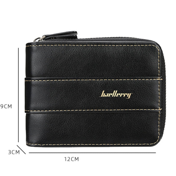 Baellerry Men Short Wallet Buckle Multi-card Coin Purse Tri-fold Zip Wallet