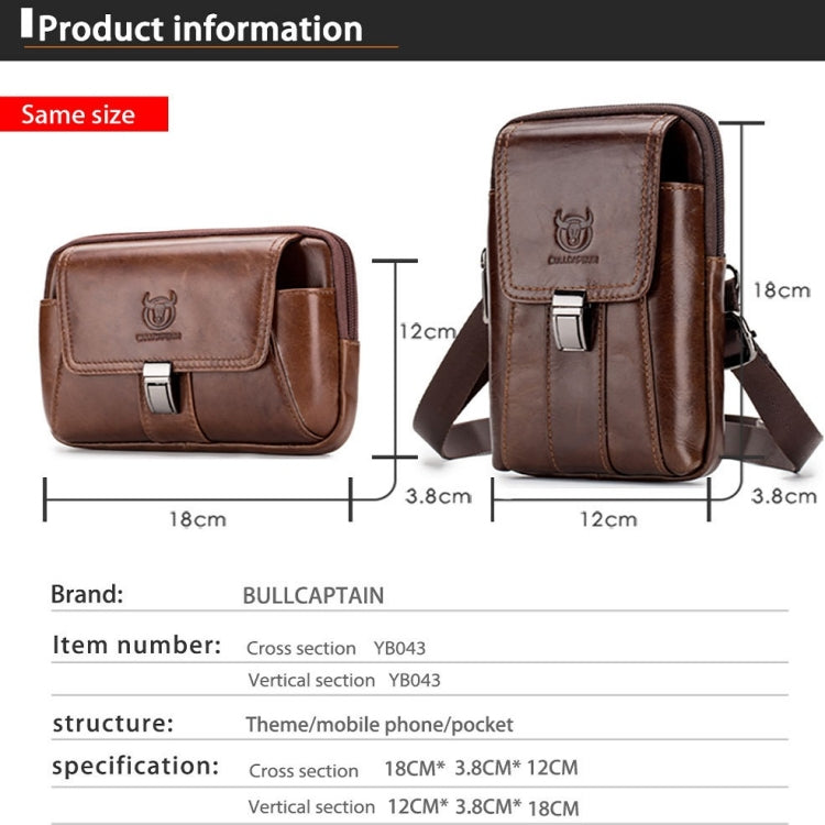 BULL CAPTAIN Multifunctional Leather Mobile Phone Small Waist Bag For Men