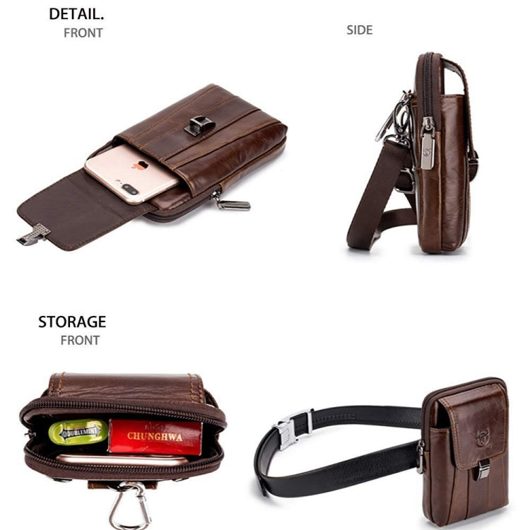 BULL CAPTAIN Multifunctional Leather Mobile Phone Small Waist Bag For Men