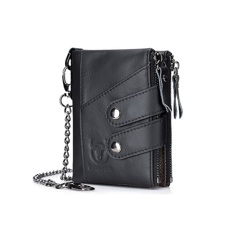 BULL CAPTAIN  Leather Three-fold Zipper Wallet For Men
