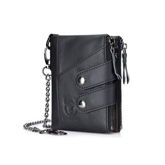 BULL CAPTAIN  Leather Three-fold Zipper Wallet For Men