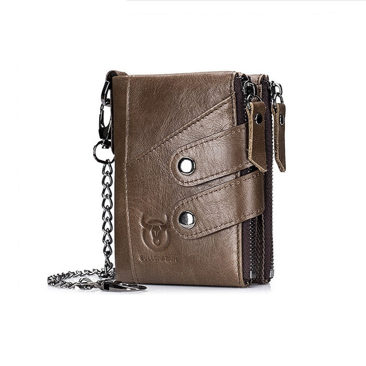 BULL CAPTAIN  Leather Three-fold Zipper Wallet For Men