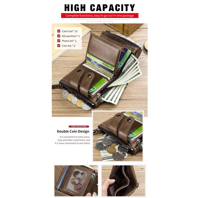 BULL CAPTAIN  Leather Three-fold Zipper Wallet For Men