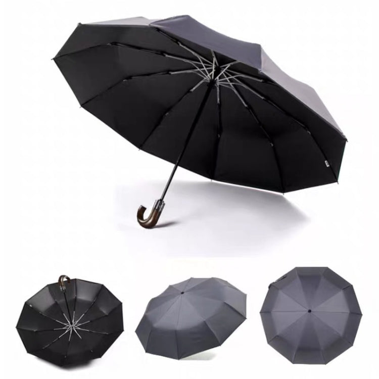 PARACHASE Solid Wood Bending Handle 10 Bone Three Fold Automatic Umbrella
