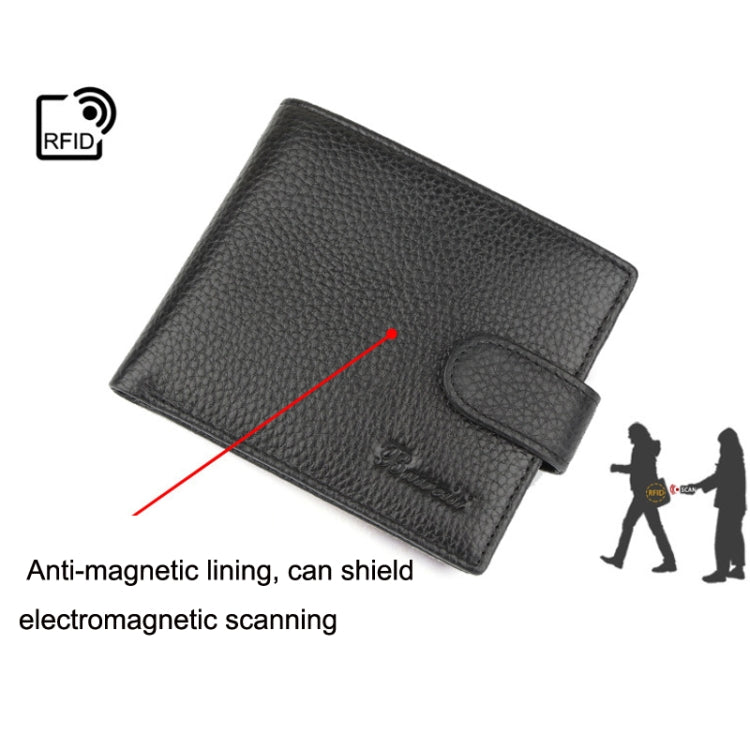 Anti-Theft Brush RFID Men Wallet Short Strap Button Multi-Card Layer Men Wallet