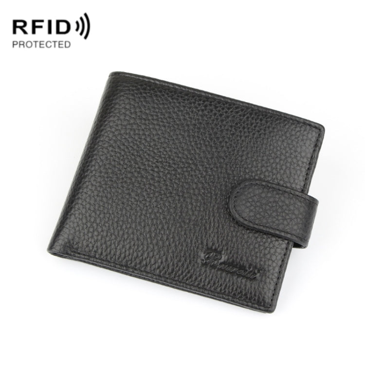 Anti-Theft Brush RFID Men Wallet Short Strap Button Multi-Card Layer Men Wallet