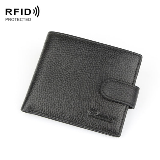 Anti-Theft Brush RFID Men Wallet Short Strap Button Multi-Card Layer Men Wallet