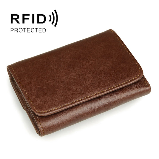 Men Casual Retro RFID Blocking Anti-Scanning Cowhide Leather Short Wallet