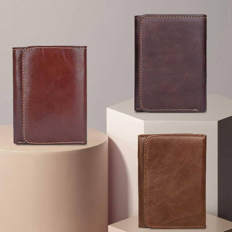 Men Casual Retro RFID Blocking Anti-Scanning Cowhide Leather Short Wallet