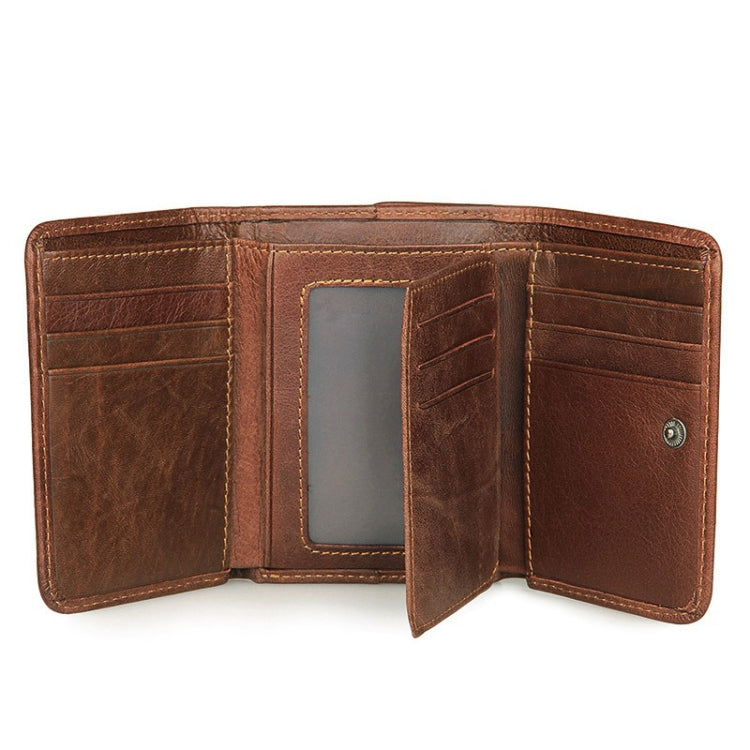 Men Casual Retro RFID Blocking Anti-Scanning Cowhide Leather Short Wallet