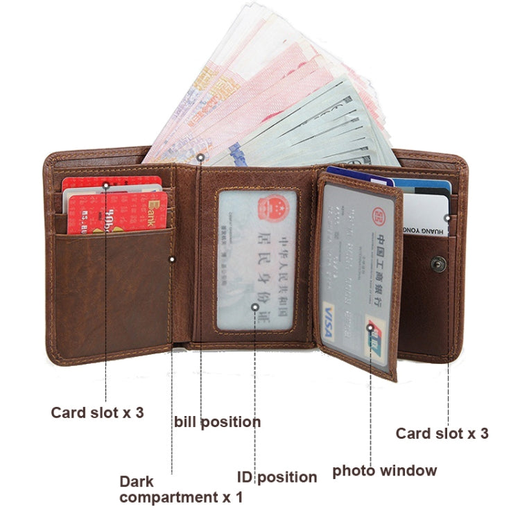 Men Casual Retro RFID Blocking Anti-Scanning Cowhide Leather Short Wallet