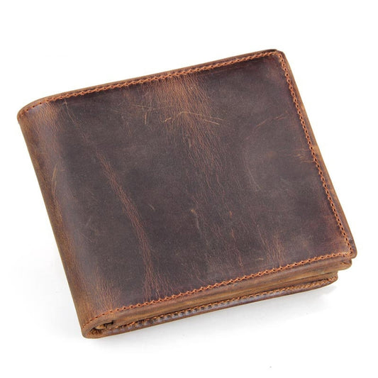 Vintage Crazy Horse Leather Wallet RFID Short Wallet For Men, Dark Brown, Brownish Yellow, Brown Black