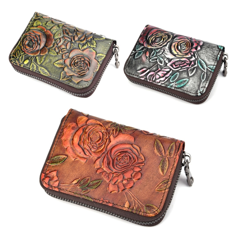 Zip Multi-card Hand-painted Organ Leather Card Holder
