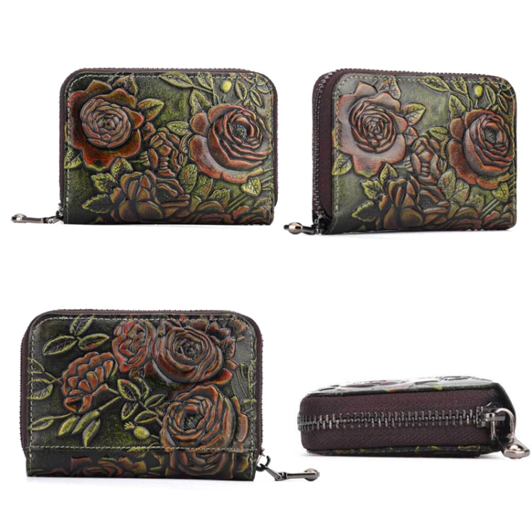 Zip Multi-card Hand-painted Organ Leather Card Holder