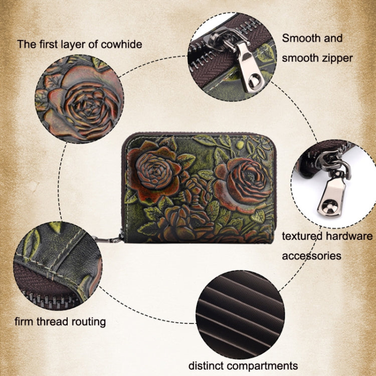 Zip Multi-card Hand-painted Organ Leather Card Holder