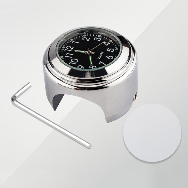 Aluminum Alloy Plating Motorcycle Handlebar Clock, Clock Black Shell White Background, Clock Black Shell Black Background, Clock Silver Shell Black Background, Clock Silver Shell White Background