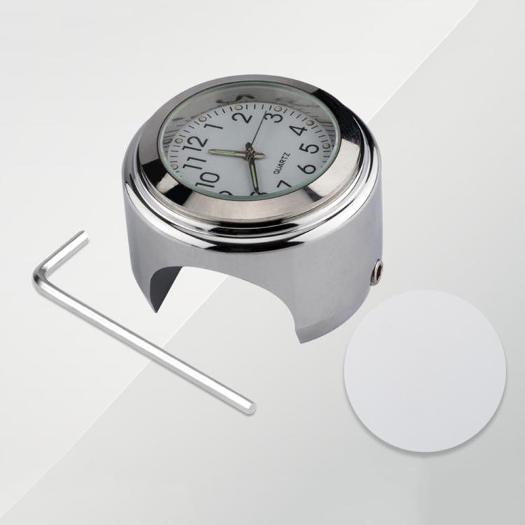 Aluminum Alloy Plating Motorcycle Handlebar Clock, Clock Black Shell White Background, Clock Black Shell Black Background, Clock Silver Shell Black Background, Clock Silver Shell White Background