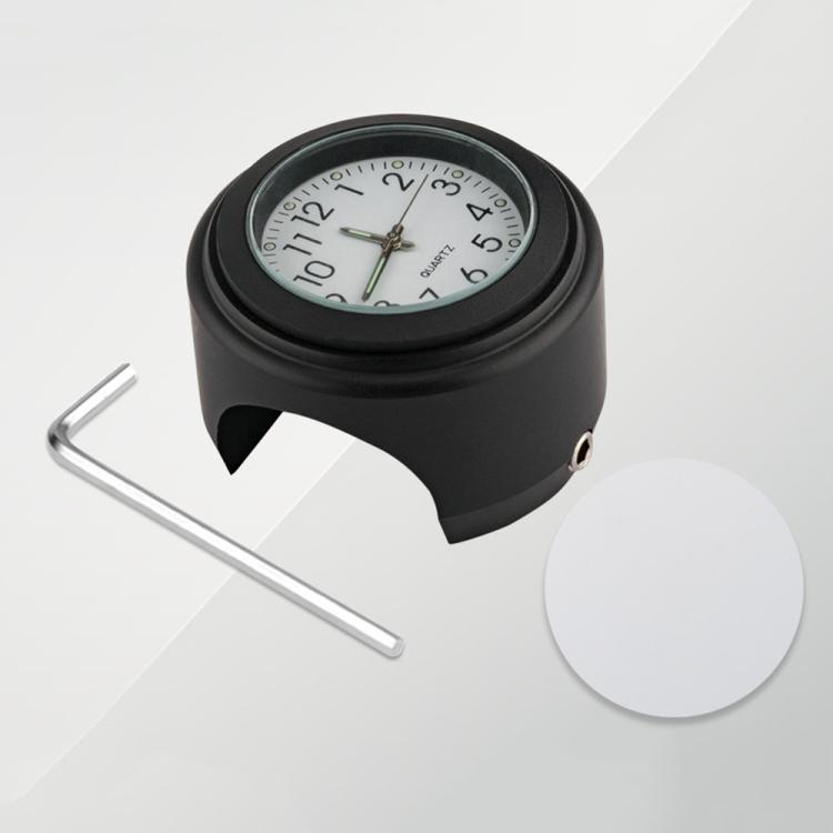 Aluminum Alloy Plating Motorcycle Handlebar Clock, Clock Black Shell White Background, Clock Black Shell Black Background, Clock Silver Shell Black Background, Clock Silver Shell White Background