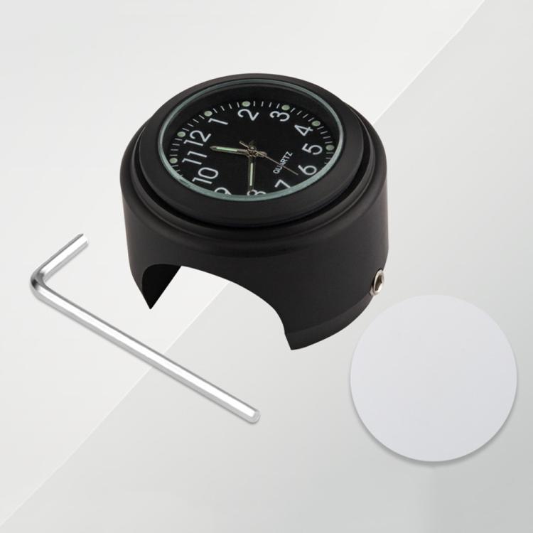 Aluminum Alloy Plating Motorcycle Handlebar Clock, Clock Black Shell White Background, Clock Black Shell Black Background, Clock Silver Shell Black Background, Clock Silver Shell White Background