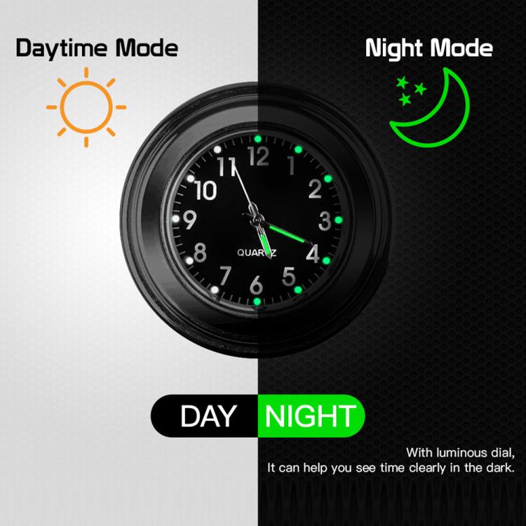 Aluminum Alloy Plating Motorcycle Handlebar Clock, Clock Black Shell White Background, Clock Black Shell Black Background, Clock Silver Shell Black Background, Clock Silver Shell White Background