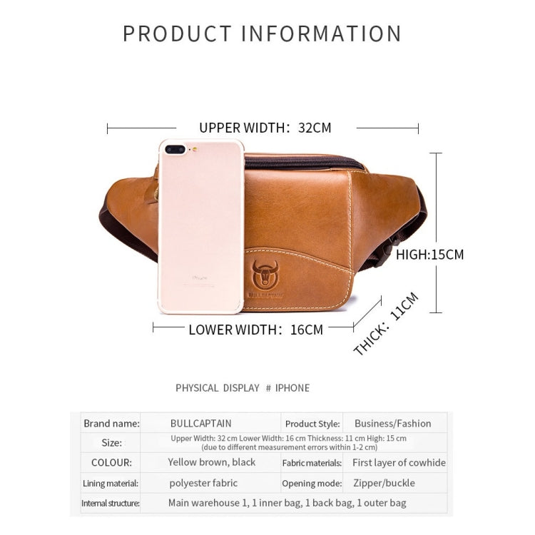 BULL CAPTAIN Cowhide Waist Bag Large Capacity Multifunctional Wallet For Men