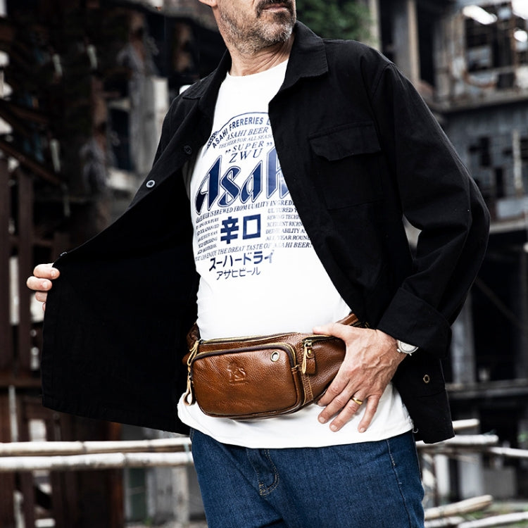 LAOSHIZI Vintage Leather Waist Bag Shoulder Crossbody Bag Shoulder Chest Bag For Men