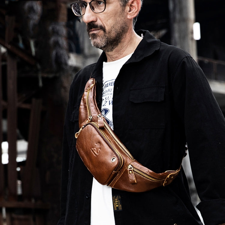 LAOSHIZI Vintage Leather Waist Bag Shoulder Crossbody Bag Shoulder Chest Bag For Men