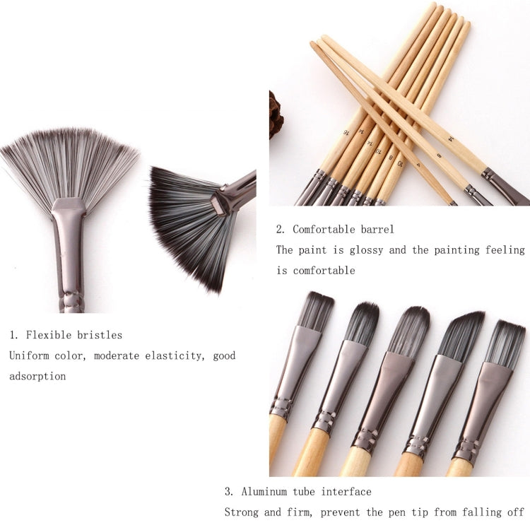 24 In 1 Nylon Wool Brush Canvas Storage Bag Set Oil Painting Gouache Watercolor Brush