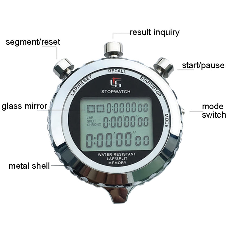 YS Metal Stopwatch 3 Rows Display Running Training Electronic Timers, Style: