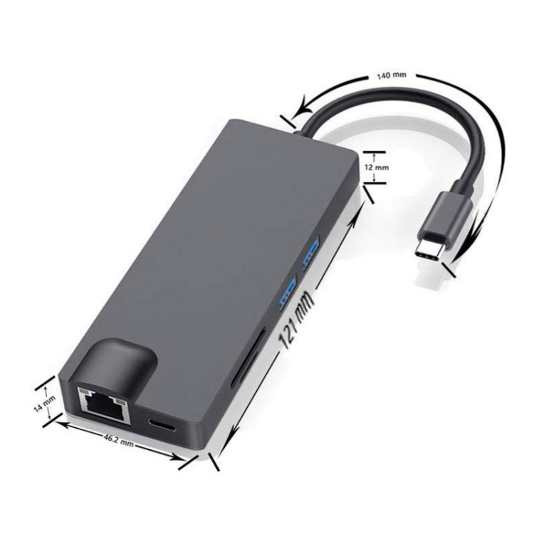 8 In 1 Type-C To HDMI+VAG Gigabit RJ45+USB3.0 Docking Station