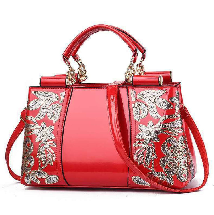 Ladies Single Sided Embroidered Shiny Leather Handbag