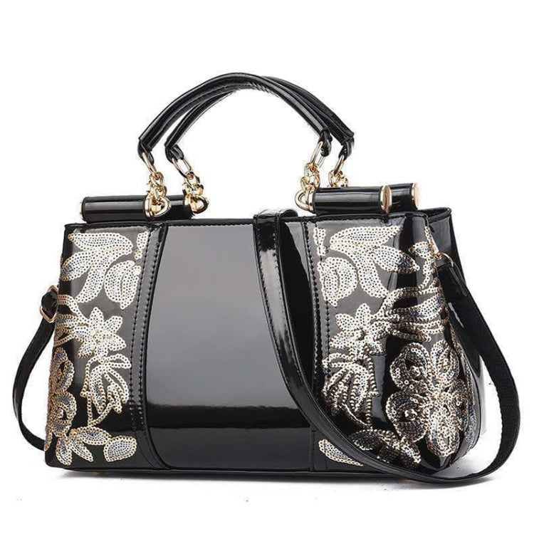 Ladies Single Sided Embroidered Shiny Leather Handbag