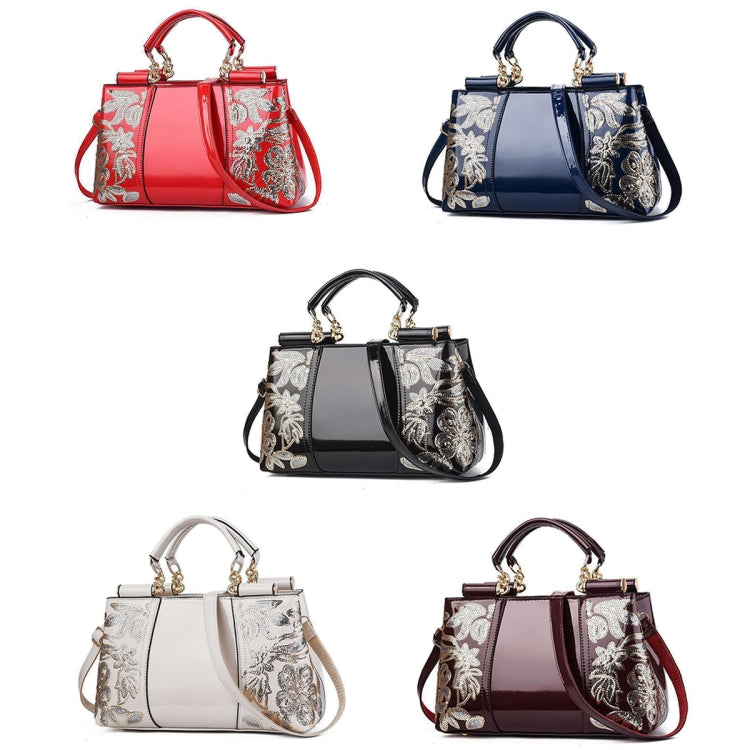 Ladies Single Sided Embroidered Shiny Leather Handbag