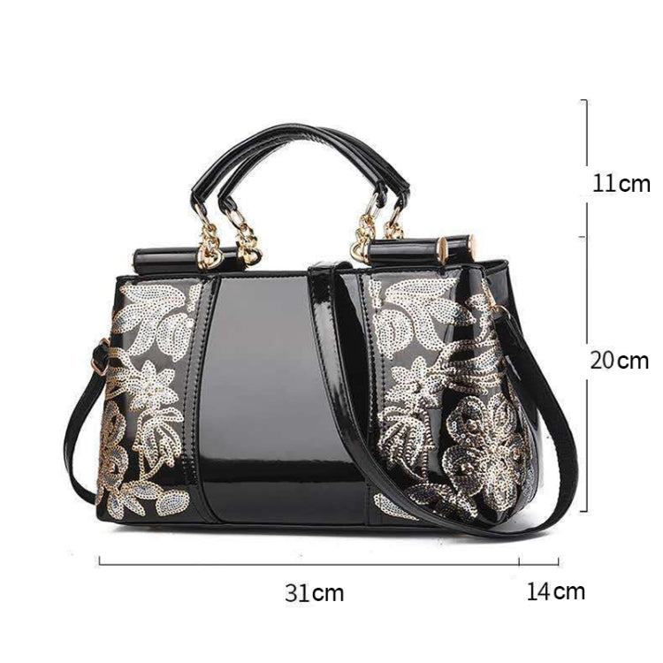 Ladies Single Sided Embroidered Shiny Leather Handbag