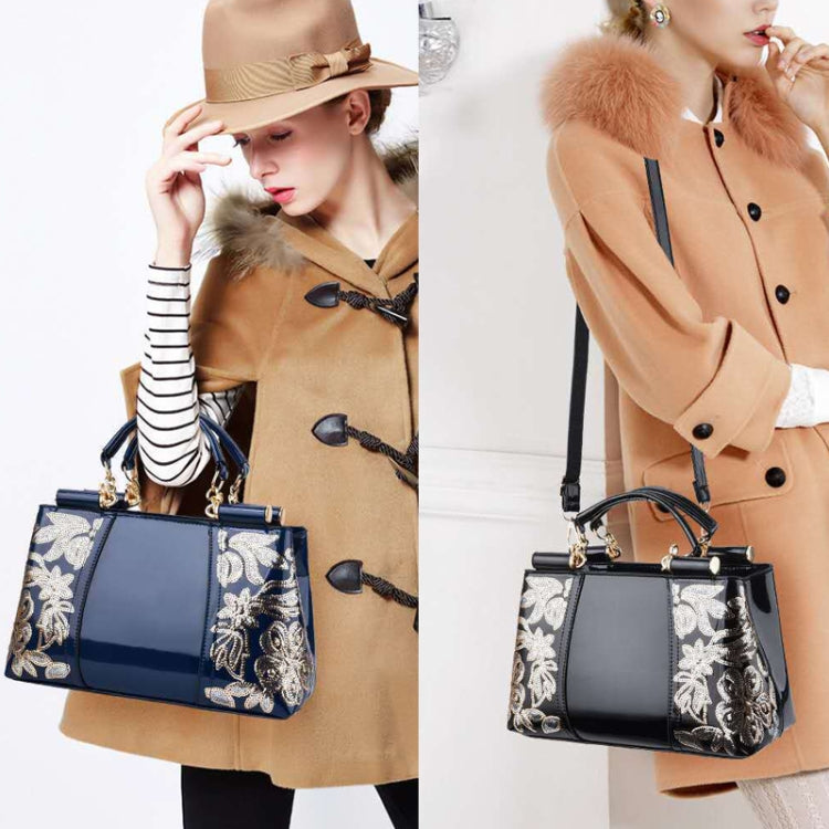 Ladies Single Sided Embroidered Shiny Leather Handbag